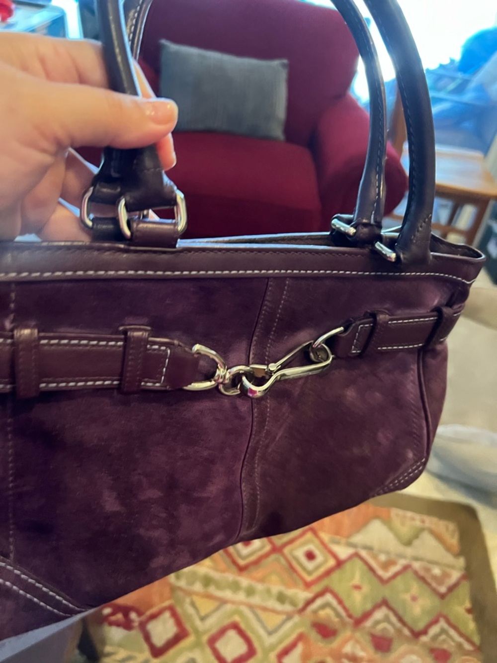 Coach Plum Suede Shoulder Bag with Silver Hardware